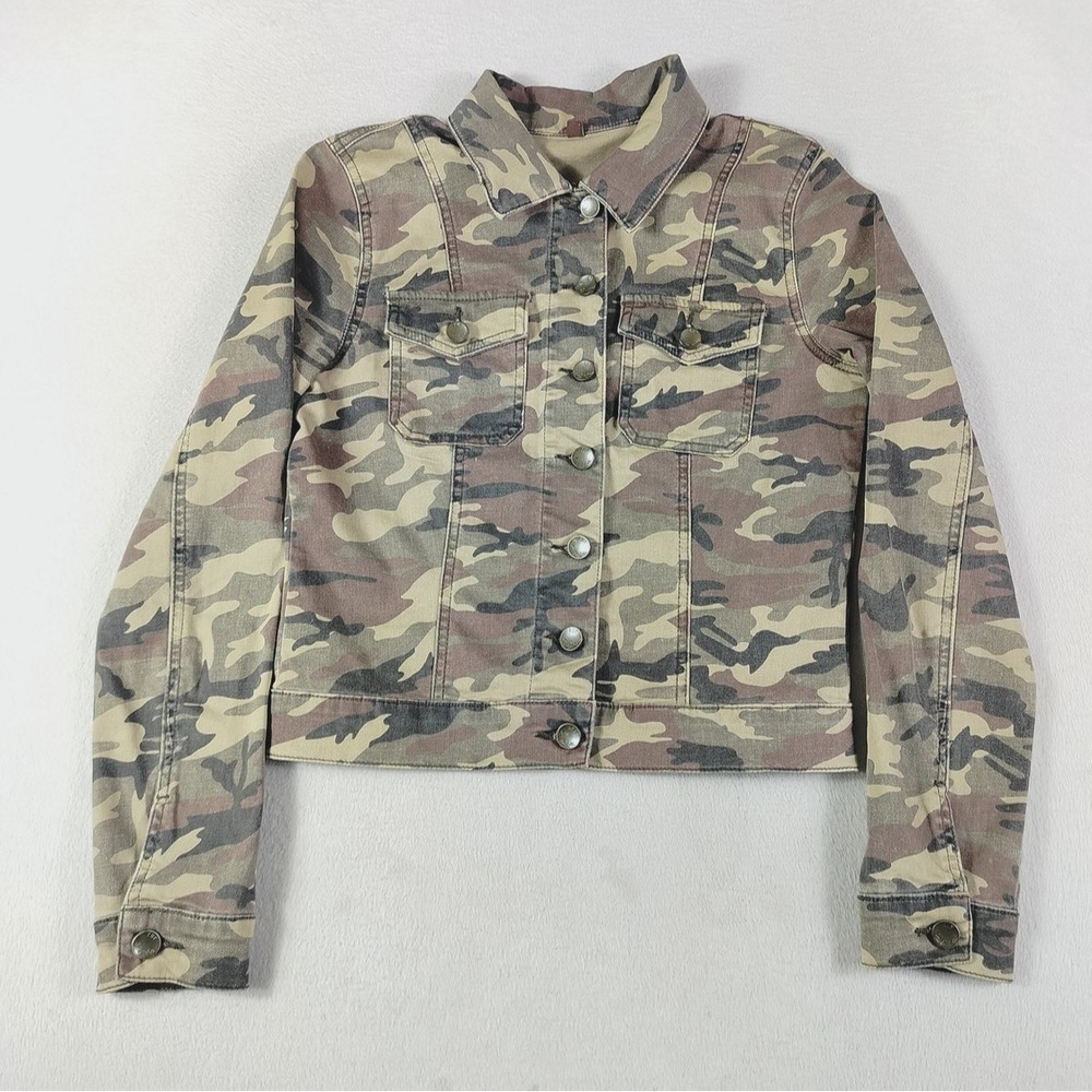 KUT From The Kloth Jacket Womens‎ Medium Green Camo Denim Trucker Military Short